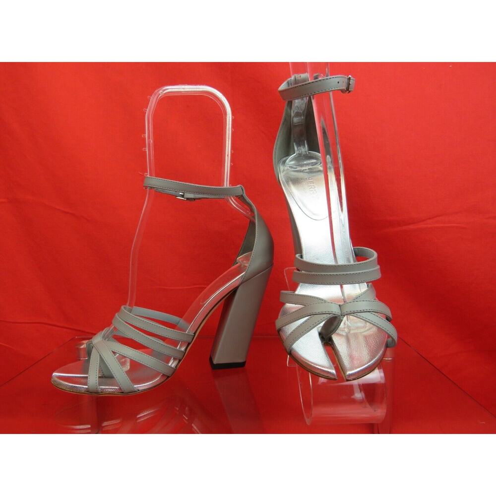 NIB BURBERRYBURBERRY HOVE GRAY LEATHER ANKLE STRAP THONG SANDALS PUMPS 37.5 - Picture 2 of 12